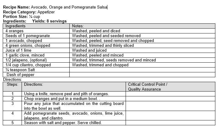 Recipe card for Date, Orange, and Pomegranate Salad with ingredients and instructions.