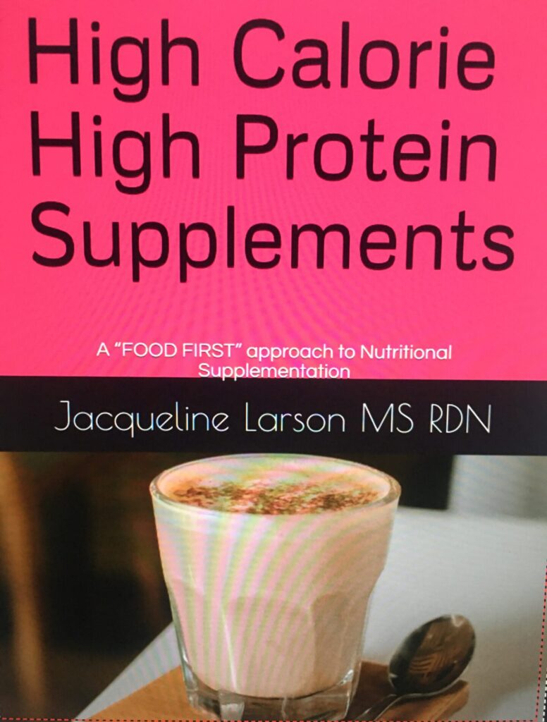 Cover of a book titled 'High Protein Supplements' by Jacqueline Larson, featuring a protein smoothie.